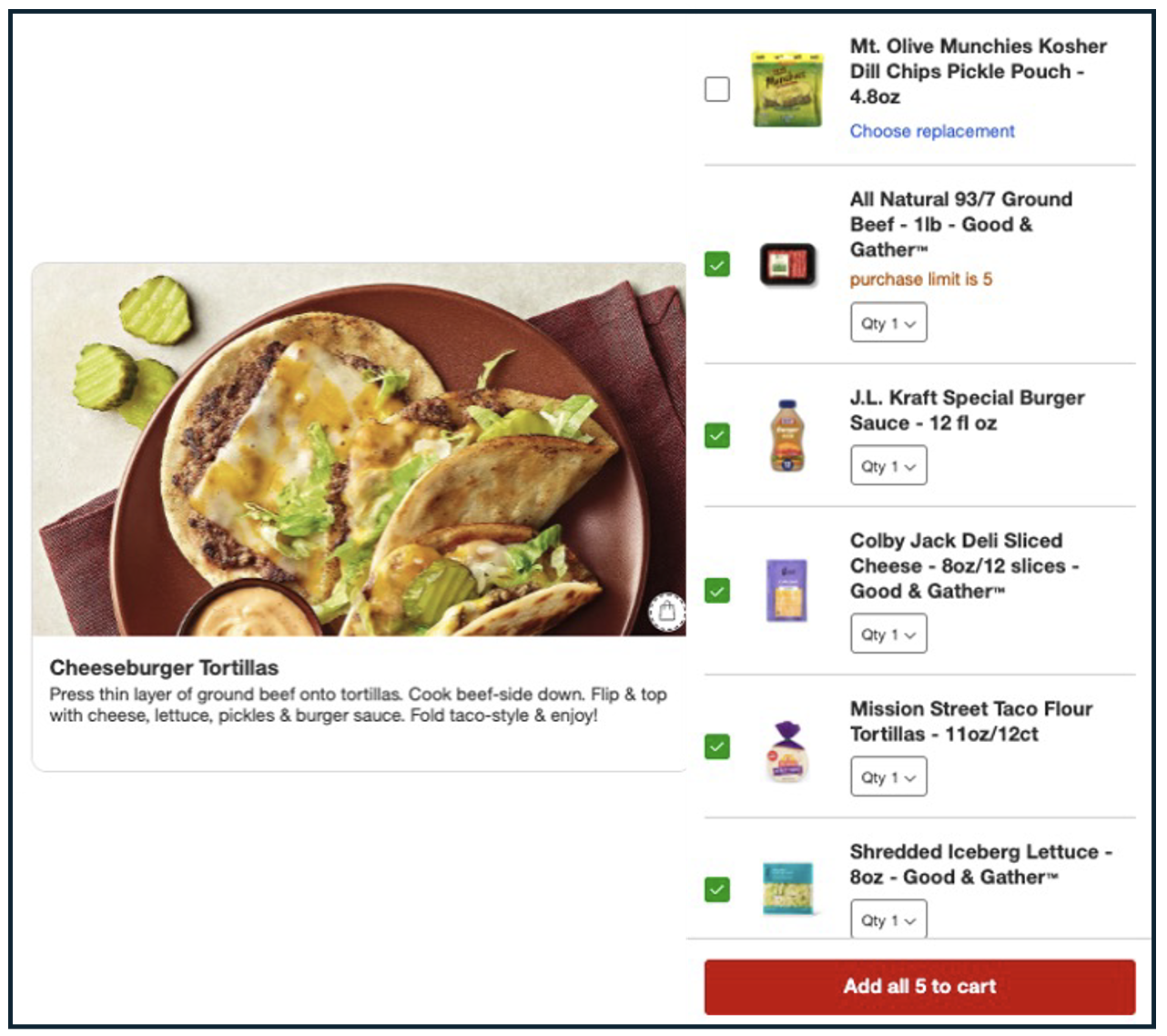 Target shoppable recipe feature